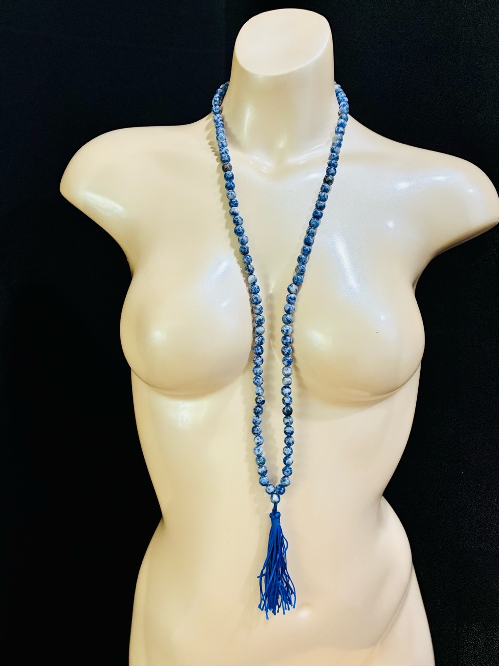 Stunning BL & WH Natural Stone Beaded Tassel Necklace Casual Everyday Elegant - Picture 2 of 13